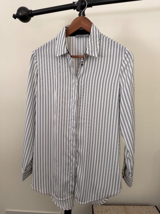 Dalia Tops - Dalia White & Black Striped Long Sleeve Button Down Blouse